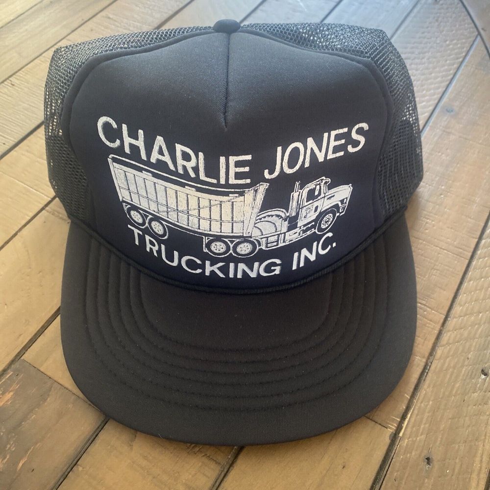 NOS Charlie Jones Trucking Inc Snapback Truckers Mesh Hat Cap Charles Black